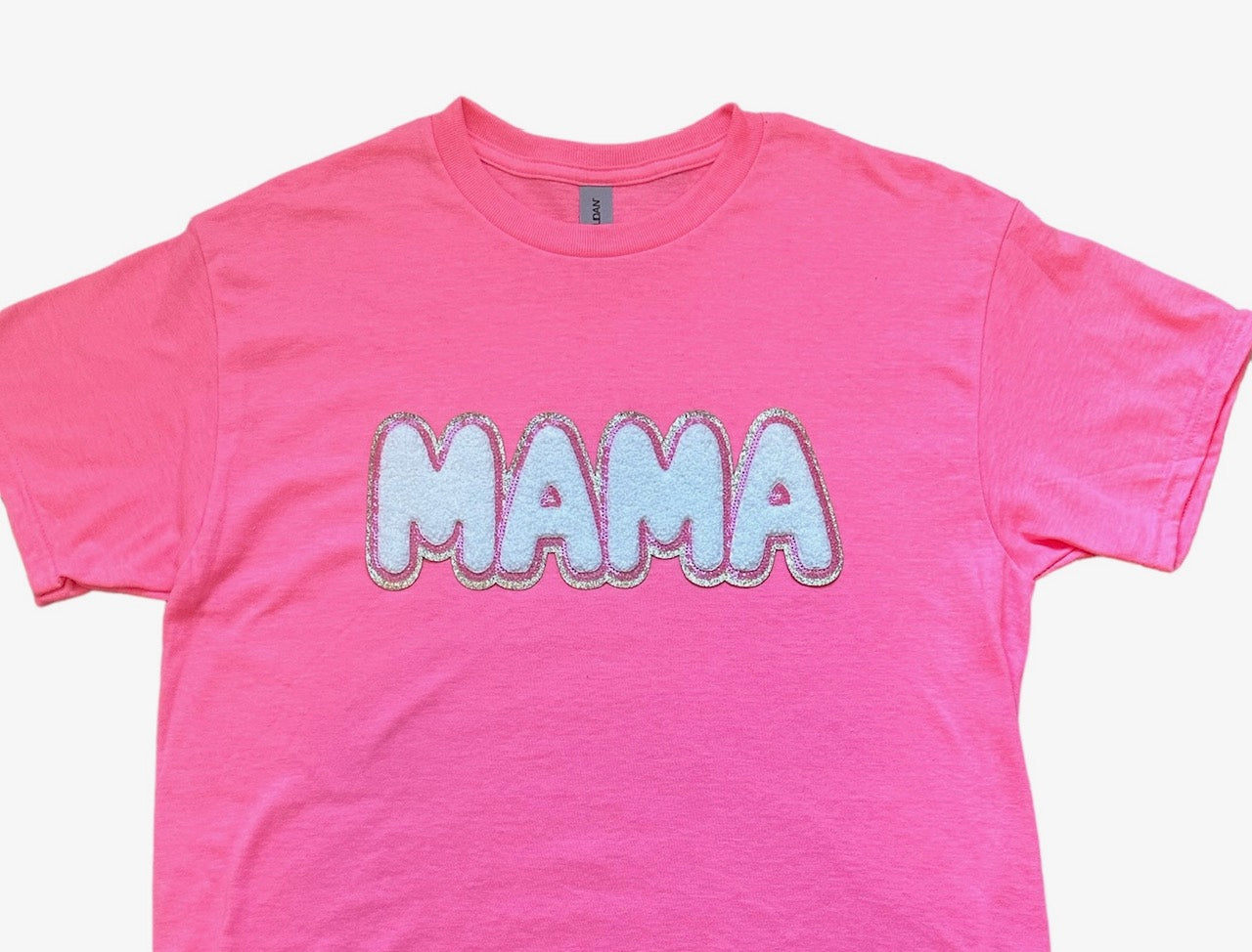 MAMA Hot Pink & White Chenille/Sequin Iron on Patch